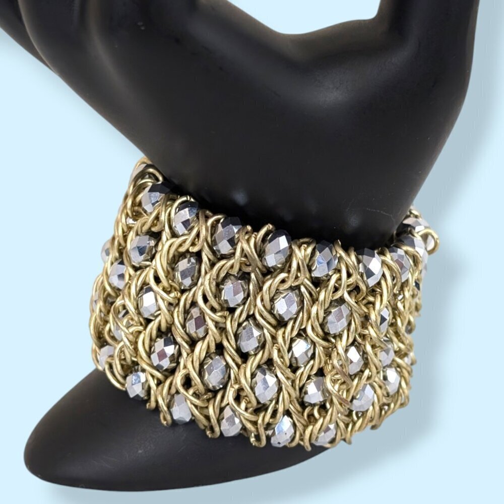 Metallic Crystal Beaded Woven Stretch Bracelet